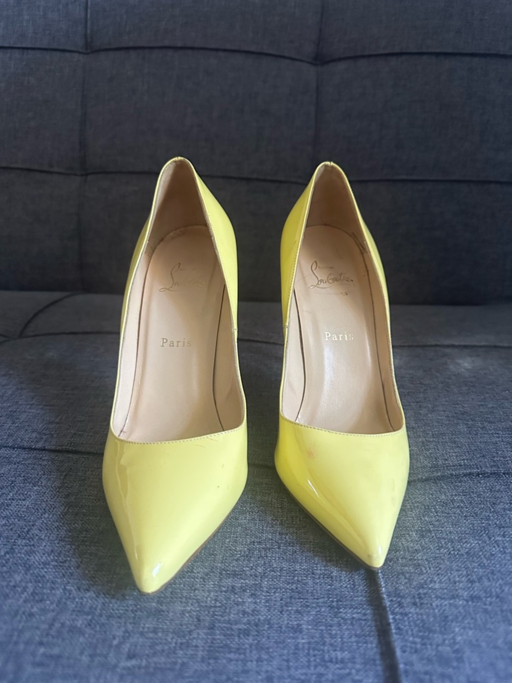 Christian Louboutin Lemon Yellow Patent Pointed-Toe Pumps Authentic 40